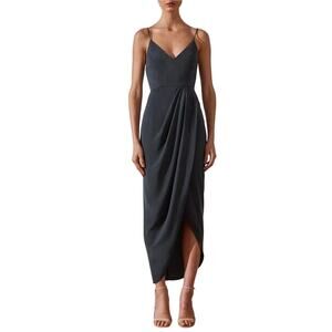 Shona Joy Grey Core Cocktail Midi Dress Size 2